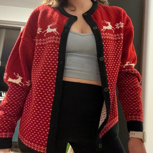 Vintage Great Lakes holiday red knit cardigan - Picture 4 of 9